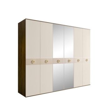 Шкаф 6-ти дв. с зеркалами Bogemia Woodline Fi (Слоновая кость/Золото) БМШ1/6(Fi)
