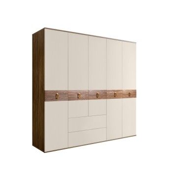 Шкаф 5-ти дверный с ящиками, Bogemia Woodline Wood Fa (Слоновая кость/Золото) БМШ2/51(Wo)