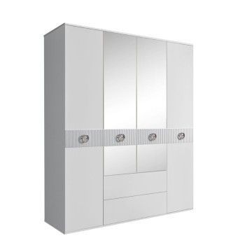 Шкаф 4-х дверный с зеркалами, с ящиками, Bogemia Fillini (Белый/Хром) БМШ1/41(Fi)