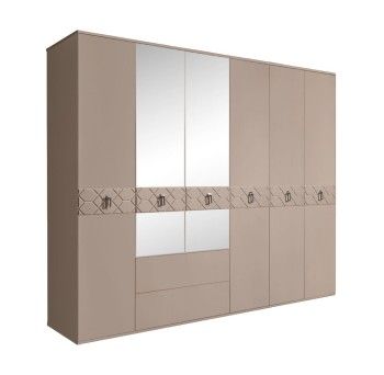 Шкаф 6-ти дверный с зеркалами, с ящиками, Bogemia Farfalle (Мокка/Хром) БМШ1/61(Fa)