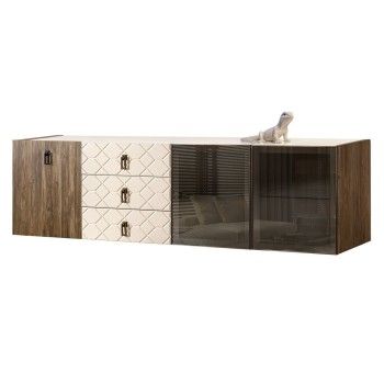 Комод 2.1м Bogemia Woodline Fly Wood Fa (Слоновая кость) (Lakobel/Черный) БМКМ-5[5][10]