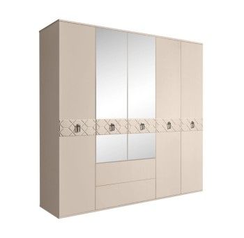 Шкаф 5-ти дверный с зеркалами, с ящиками, Bogemia Farfalle (Ваниль/Хром) БМШ1/51(Fa)
