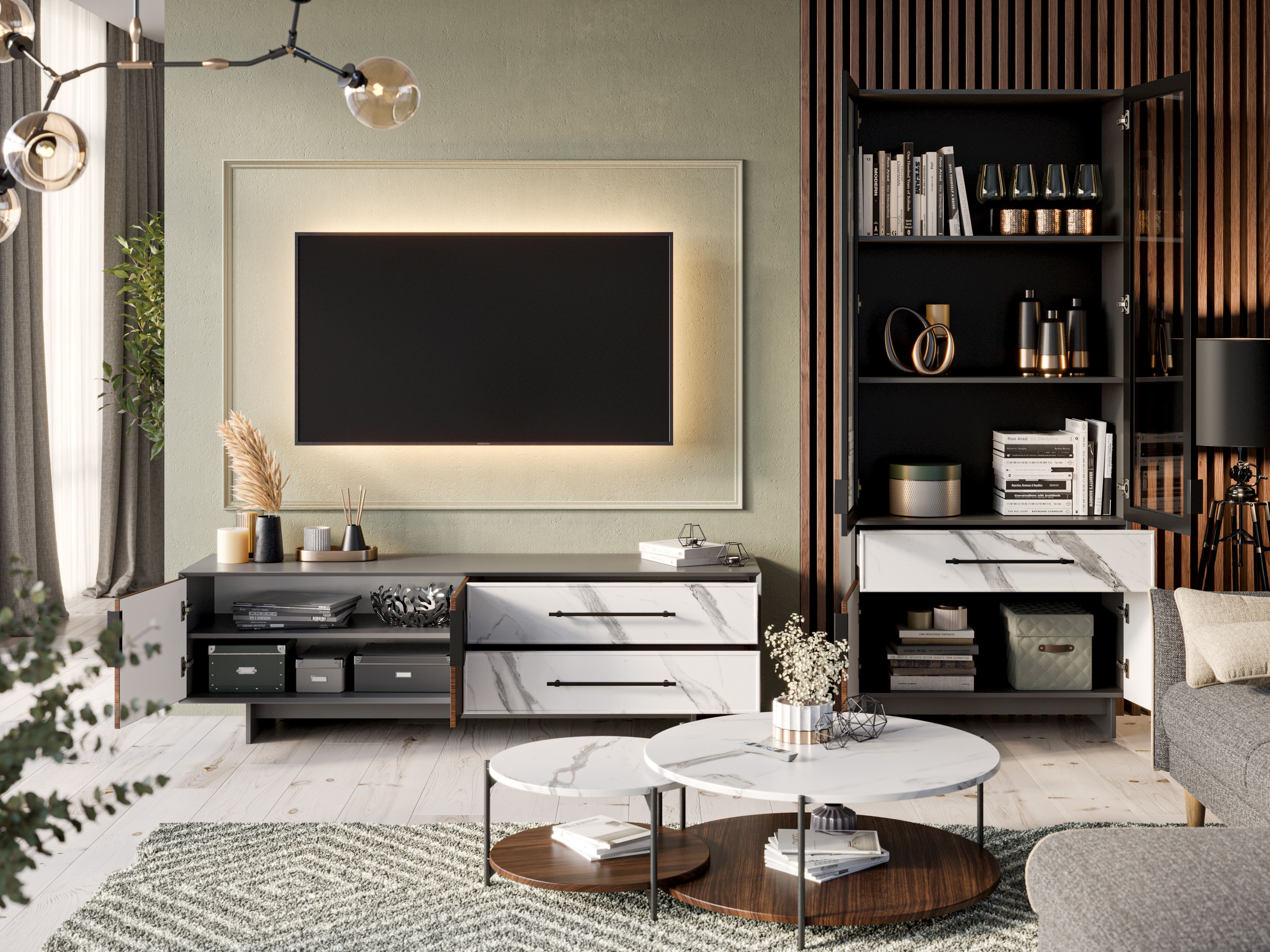 Вилена Набор Мебели Для Гостиной №1 (Серый/Орех/Монте Белый) От.