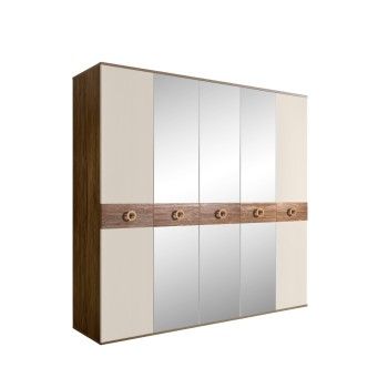 Шкаф 5-ти дв. с зеркалами Bogemia Woodline Wood Fi (Слоновая кость/Золото) БМШ1/5(Wo)
