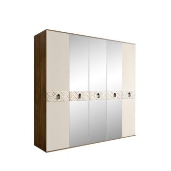 Шкаф 5-ти дв. с зеркалами Bogemia Woodline Fa (Слоновая кость/Черный) БМШ1/5(Fa)