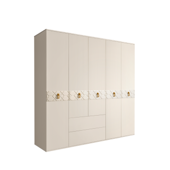 Шкаф 5-ти дверный с ящиками, Bogemia Farfalle (Слоновая кость/Золото) БМШ2/51(Fa)