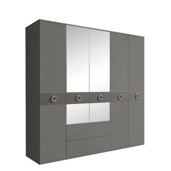 Шкаф 5-ти дверный с зеркалами, с ящиками, Bogemia Fillini (Серый/Хром) БМШ1/51(Fi)