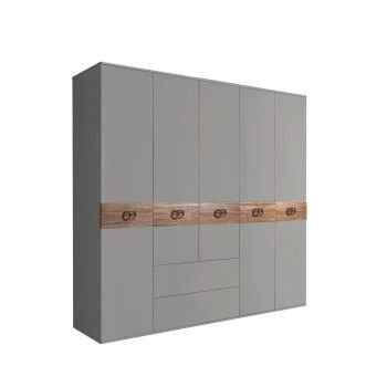 Шкаф 5-ти дверный с ящиками, Bogemia Wood Fi (Серый/Хром) БМШ2/51(Wo)