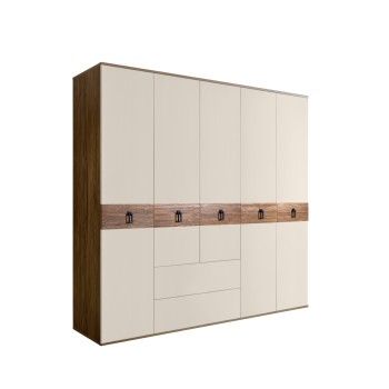 Шкаф 5-ти дверный с ящиками, Bogemia Woodline Wood Fa (Слоновая кость/Черный) БМШ2/51(Wo)