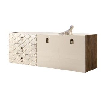 Комод 1.6м Bogemia Woodline Fly Fa (Слоновая кость) (Lakobel/Черный) БМКМ-4