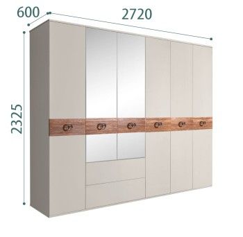 Шкаф 6-ти дверный с зеркалами, с ящиками, Bogemia Wood Fi (Шелк/Хром) БМШ1/61(Wo)