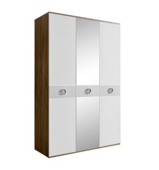 Шкаф 3-х дверный с зеркалом Bogemia Woodline Fi (Белый/Хром) БМШ1/3