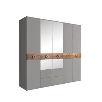 Шкаф 5-ти дверный с зеркалами, с ящиками, Bogemia Wood Fi (Серый/Золото) БМШ1/51(Wo)