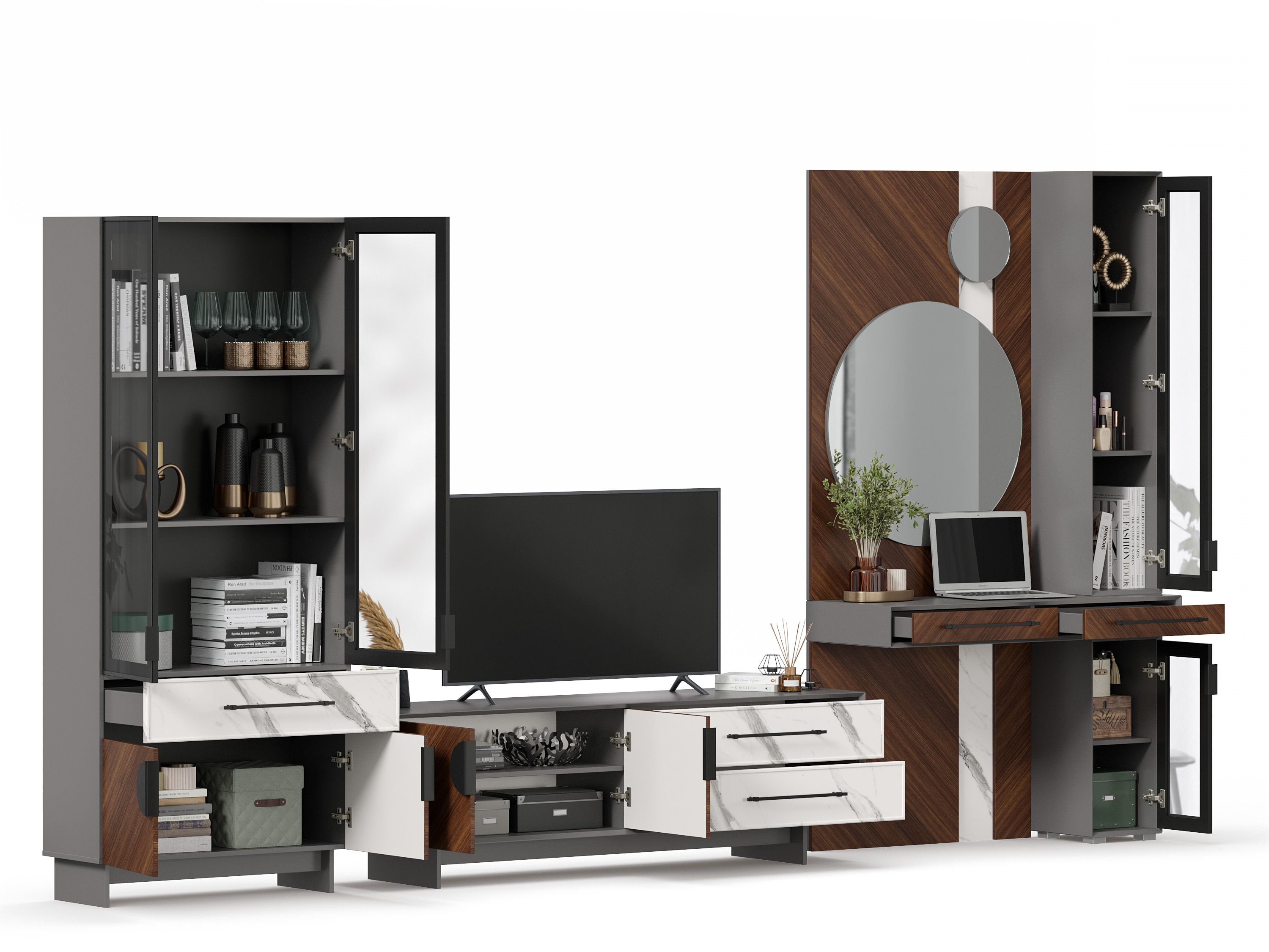 Вилена Набор Мебели Для Гостиной №6 (Серый/Орех/Монте Белый) От.