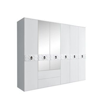 Шкаф 6-ти дверный с зеркалами, с ящиками, Bogemia Farfalle (Белый/Черный) БМШ1/61(Fa)