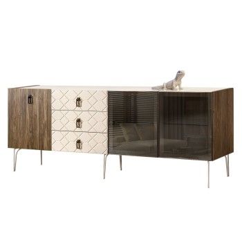 Комод 2.1м Bogemia Woodline Wood Fa (Слоновая кость) (Lakobel/Черный) БМКМ-5[5][10]