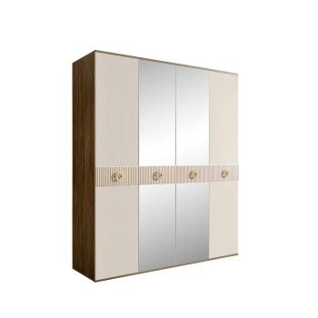 Шкаф 4-х дв. с зеркалами Bogemia Woodline Fi (Слоновая кость/Золото) БМШ1/4(Fi)
