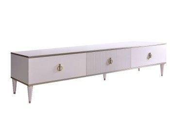 Тумба под телевизор 3 ящика Римини СОЛО (Белый/Серебро) РМТ-4(s)