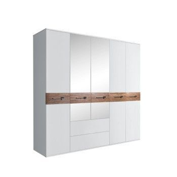 Шкаф 5-ти дверный с зеркалами, с ящиками, Bogemia Wood Wo (Белый/Хром) БМШ1/51(Wo)