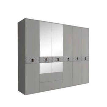 Шкаф 6-ти дверный с зеркалами, с ящиками, Bogemia Farfalle (Серый/Черный) БМШ1/61(Fa)