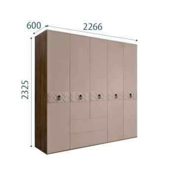 Шкаф 5-ти дверный с ящиками, Bogemia Woodline Fa (Мокка/Черный) БМШ2/51(Fa)