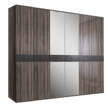 Шкаф 6-ти дверный с зеркалом Римини СОЛО (Орех империя/Золото) РМШ1/6(s)