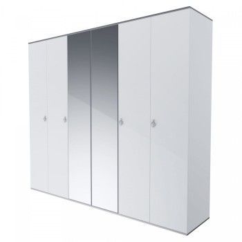 Шкаф 6-ти дверный с зеркалом Римини (Белый/Серебро) РМШ1/6