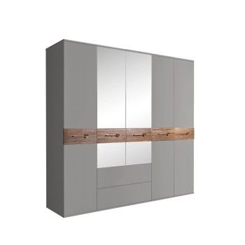 Шкаф 5-ти дверный с зеркалами, с ящиками, Bogemia Wood Wo (Серый/Золото) БМШ1/51(Wo)