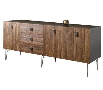 Комод 2.1м Bogemia Wood Fa (Серый) (Lakobel/Хром) БМКМ-5(Wo)