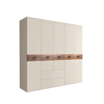 Шкаф 5-ти дверный с ящиками, Bogemia Wood Fi (Слоновая кость/Хром) БМШ2/51(Wo)