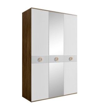 Шкаф 3-х дверный с зеркалом Bogemia Woodline Fi (Белый/Золото) БМШ1/3