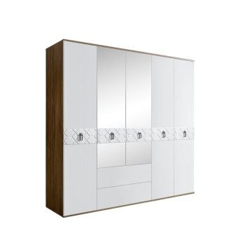 Шкаф 5-ти дверный с зеркалами, с ящиками, Bogemia Woodline Fa (Белый/Хром) БМШ1/51(Fa)