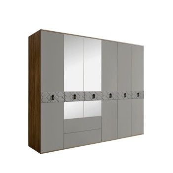 Шкаф 6-ти дверный с зеркалами, с ящиками, Bogemia Woodline Fa (Серый/Черный) БМШ1/61(Fa)