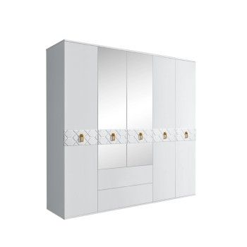 Шкаф 5-ти дверный с зеркалами, с ящиками, Bogemia Farfalle (Белый/Золото) БМШ1/51(Fa)