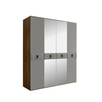 Шкаф 4-х дв. с зеркалами Bogemia Woodline Fa (Серый/Черный) БМШ1/4(Fa)