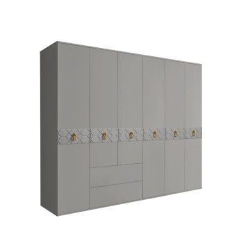 Шкаф 6-ти дверный с ящиками, Bogemia Farfalle (Серый/Золото) БМШ2/61(Fa)