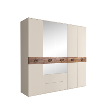 Шкаф 5-ти дверный с зеркалами, с ящиками, Bogemia Wood Fi (Слоновая кость/Хром) БМШ1/51(Wo)