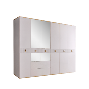 Шкаф 6-ти дверный с зеркалом, с ящиками Римини СОЛО (Белый/Золото) РМШ1/61(s)