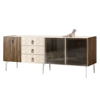 Комод 2.1м Bogemia Woodline Wood Fa (Слоновая кость) (Lakobel/Хром) БМКМ-5[5][10]