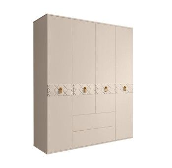 Шкаф 4-х дверный с ящиками, Bogemia Farfalle (Ваниль/Золото) БМШ2/41(Fa)