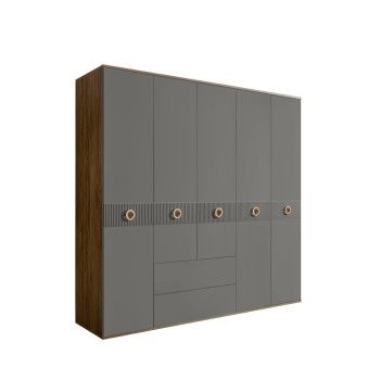 Шкаф 5-ти дверный с ящиками, Bogemia Woodline Fi (Серый/Золото) БМШ2/51(Fi)