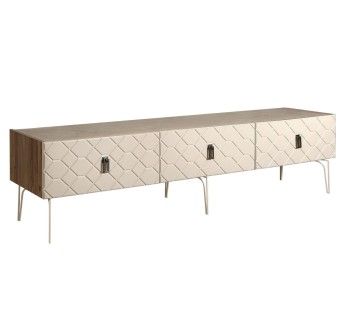 Тумба телевизионная 2.1м Bogemia Woodline Fa (Слоновая кость) (Novabuk/Черный) БМТ-2