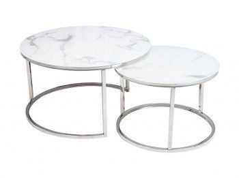 Комплект Signal ATLANTA B, 2 стола журнальных (эффект белого мрамора/хром)