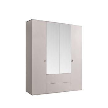 Шкаф 4-х дверный с зеркалом, с ящиками Римини (Слоновая кость/Серебро) РМШ1/41