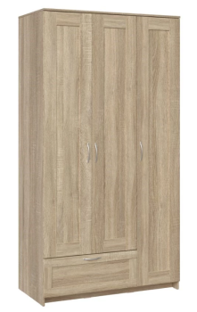 Шкаф Сириус, 3 двери и 1 ящик, 117х59х220 см, дуб сонома