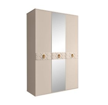 Шкаф 3-х дверный с зеркалом Bogemia Farfalle (Ваниль/Золото) БМШ1/3(Fa)