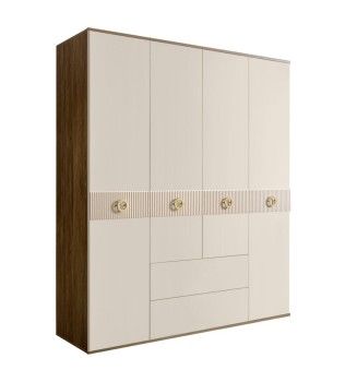 Шкаф 4-х дверный с ящиками Bogemia Woodline Fi (Слоновая кость/Золото) БМШ2/41
