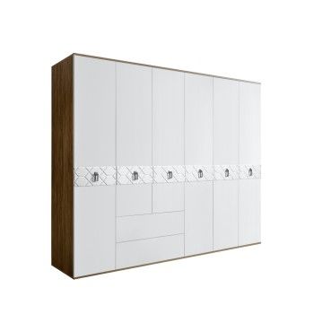 Шкаф 6-ти дверный с ящиками, Bogemia Woodline Fa (Белый/Хром) БМШ2/61(Fa)