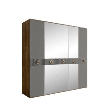 Шкаф 5-ти дв. с зеркалами Bogemia Woodline Fi (Серый/Золото) БМШ1/5(Fi)
