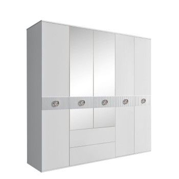 Шкаф 5-ти дверный с зеркалами, с ящиками, Bogemia Fillini (Белый/Хром) БМШ1/51(Fi)